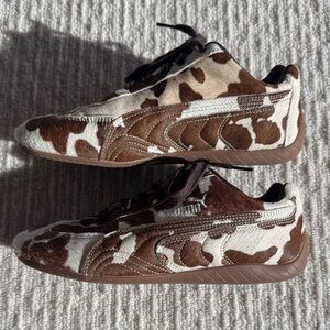 Puma Speedcat Cow Print Sneakers in Brown and White